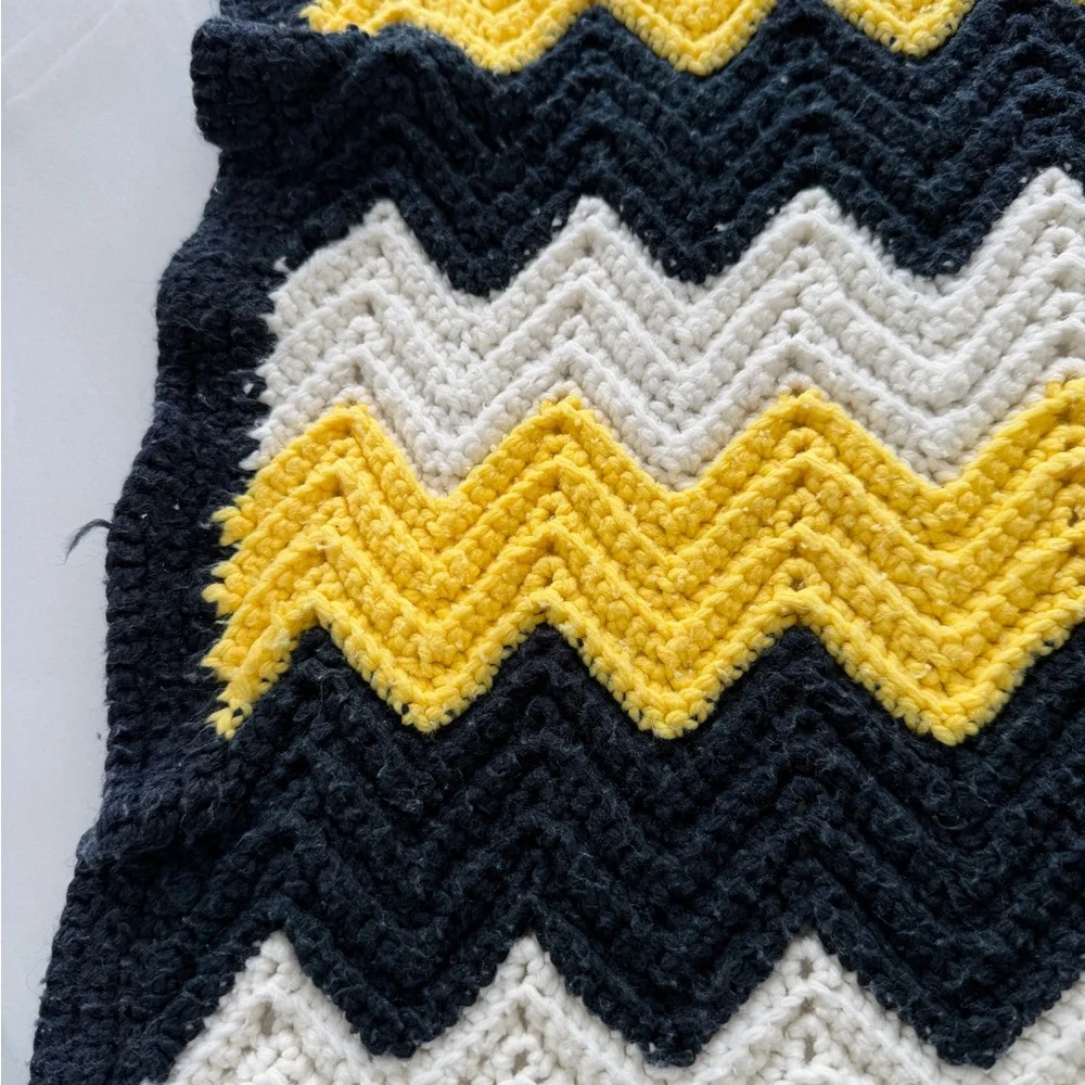 Handmade 1970’s Crocheted Chevron Patterned Afghan Blanket